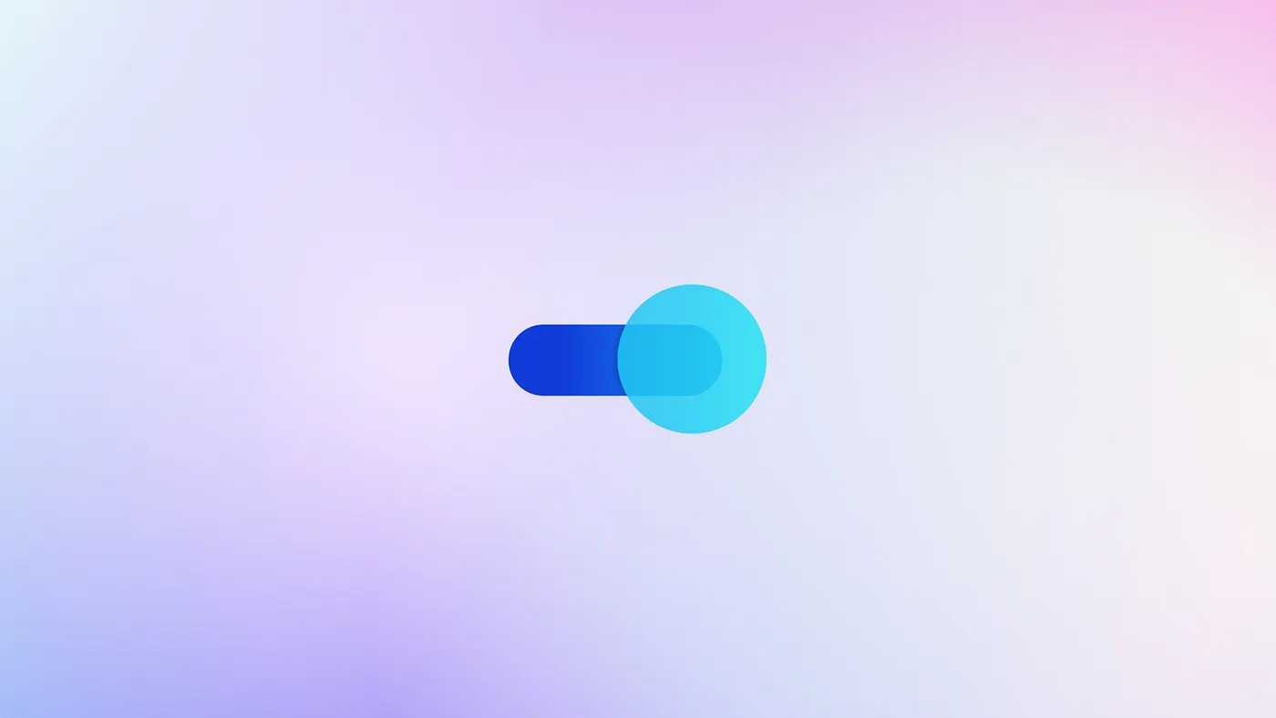 Abstract logo of two intersecting blue and cyan rounded rectangles on a gradient background